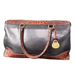 Brahmin Satchel / Shoulder Bag – Black & Croc-Embossed Trim – Tuscan Collection